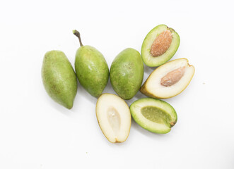 green and boil olive isolated on white background, top view