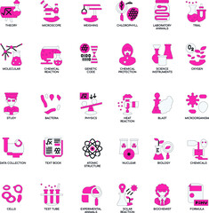 Biochemistry color flat vector icon collection set