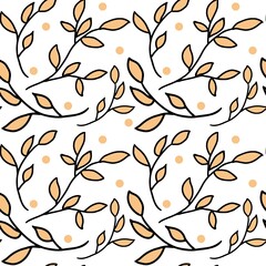 Floral pattern. Pretty branch on white background. Printing with yellow leaves. seample Seamless vector texture. elegant template for fashionable printers