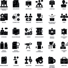 Business Recruitment black and white flat vector icon collection set