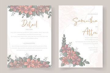 Wedding invitation template with gradient color floral outline