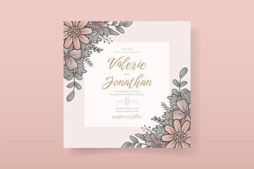 Wedding invitation template with gradient color floral outline