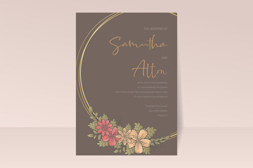 Wedding invitation template with gradient color floral outline