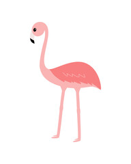 Cartoon cute flamingo kawaii. Vector illustration of tropical animal isolated on white.