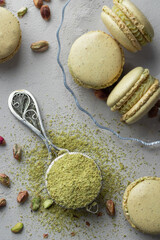 Pistachio flour and green macaroons