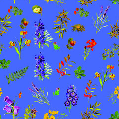 Fototapeta premium Beautiful repeated Seamless flower garden theme pattern with another floral, botanical and leaf image assets, fall, t-shirts, texture perfect for mugs, fabrics, packaging, POD etc free Vector