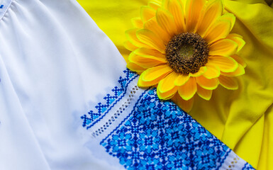 Ukrainian embroidered elements, concept of ethnic clothes, fashion details