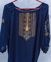 Ukrainian embroidered elements, concept of ethnic clothes, fashion details