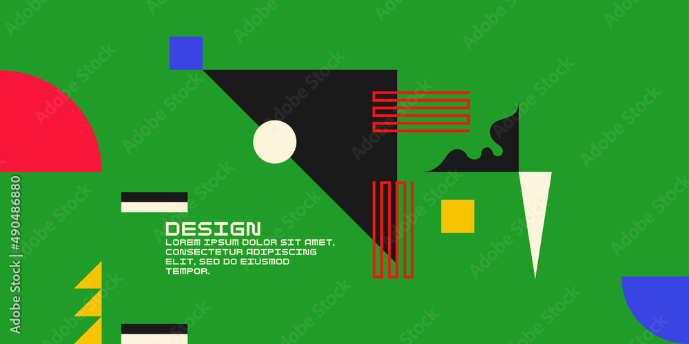 Poster a modern background with abstract elements, dynamic shapes and a hand gesture. compositions of color