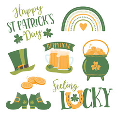 St. Patrick's Day vector design elements icon set with typographic elements isolated on white  - obrazy, fototapety, plakaty