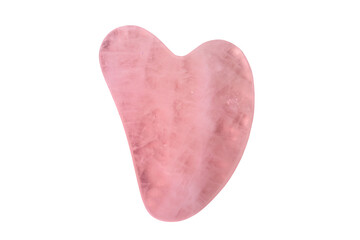Fototapeta premium Natural Gua Sha Rose quartz Stone isolated. Guasha Massage Tool alternative therapy to improve circulation. Face stone massage. Clipping path. Chinese healing method to better health.