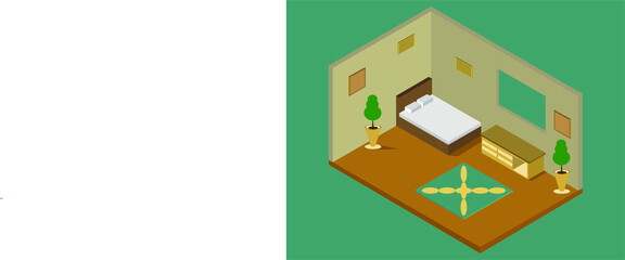 This is an illustration of a bedroom-themed isometric vector