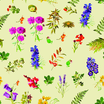 Beautiful repeated Seamless flower garden theme pattern with another floral, botanical and leaf image assets, fall, t-shirts, texture perfect for mugs, fabrics, packaging, POD etc free Vector