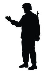 Soldier with rifle gun in war silhouette vector, military man in the battle.