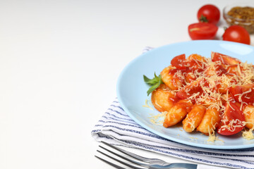 Concept of tasty food with gnocchi, space for text