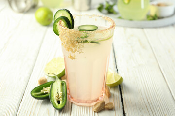 Concept of drink with Jalapeno cocktail, close up
