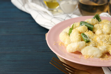 Concept of tasty food with gnocchi, space for text