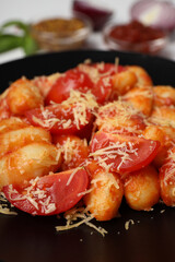 Concept of tasty food with gnocchi, close up