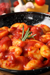 Concept of tasty food with gnocchi, close up