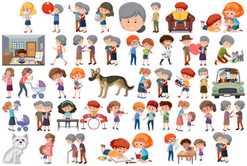 Set of different activities people in cartoon style