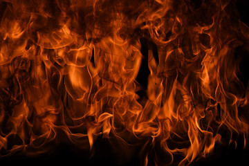 Fire flame isolate on black background. Burn flames, abstract texture. Art design for fire pattern, flame texture.