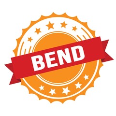 BEND text on red orange ribbon stamp.