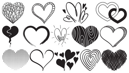 Black hand drawn hearts set