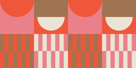 Modern vector abstract  geometric background with circles, rectangles and squares  in retro scandinavian style. Pastel colored simple shapes graphic pattern. Abstract mosaic artwork.