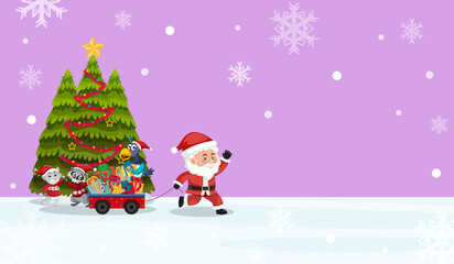 Christmas banner template with cute Santa and Christmas tree