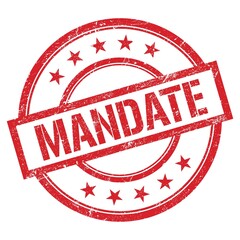 MANDATE text written on red vintage stamp.