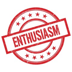 ENTHUSIASM text written on red vintage round stamp.