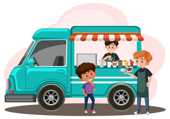 Flea market concept with food truck