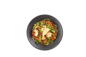Pad thai shrimp Noodle Fried Thai food isolated on white background