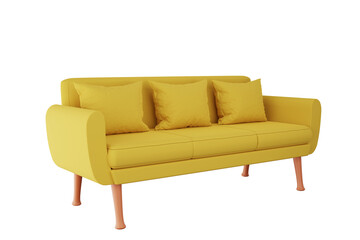 Yellow sofa Modern style sofa in the living room rendering 3d illustration with clipping path