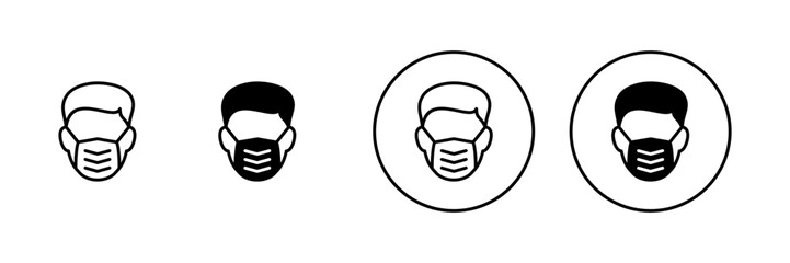 Mask icons set. Medical mask sign and symbol. Man face with mask icon. Safety breathing mask