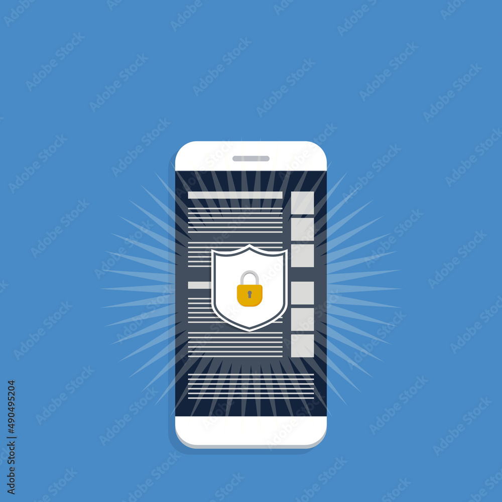 Poster internet network security. safe browsing on mobile phone. vector illustration.