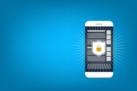 Internet Network Security. Safe browsing on mobile phone. Vector illustration.	