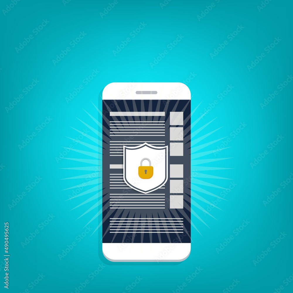 Poster internet network security. safe browsing on mobile phone.