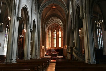 Beautiful interior of the Saint Georges church and his stained glass windows in Lyon.