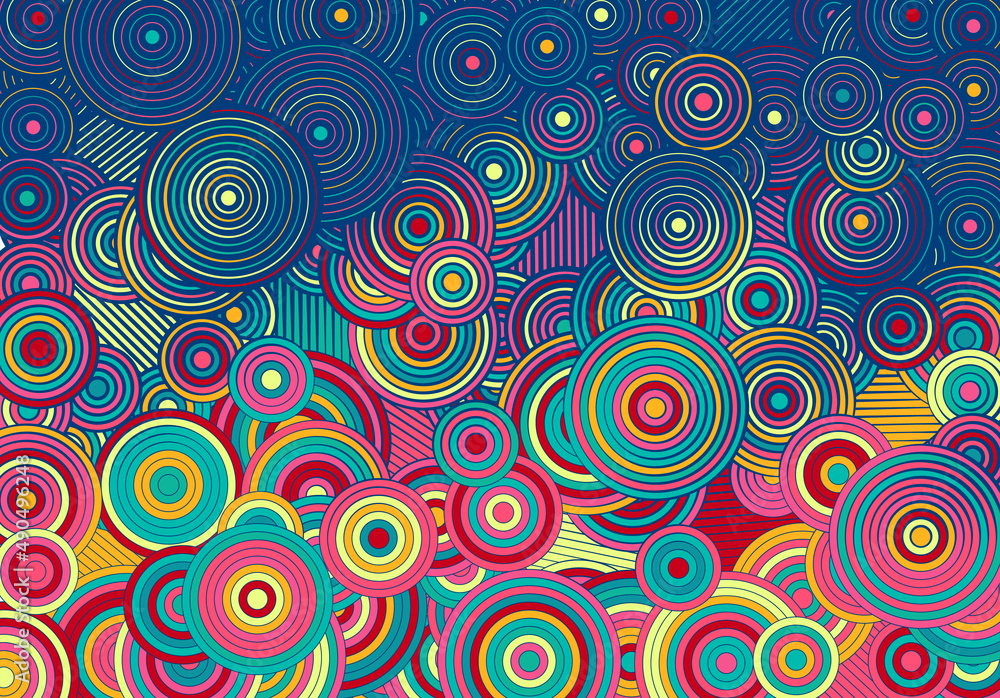 Wall mural abstract psychedelic background with circles and lines of various widths in retro optical illusion s