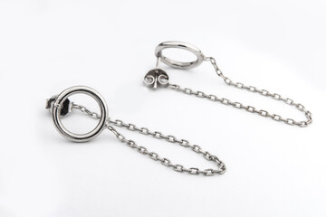 Luxury silver round earrings big jewelry for women isolated on white background, clipping path included
