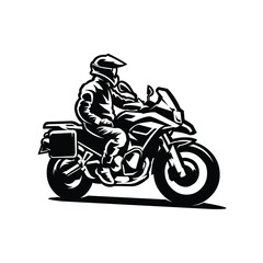 Touring biker riding motorcycle vector isolated silhouette