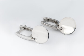 Luxury silver round earrings big jewelry for women isolated on white background, clipping path included