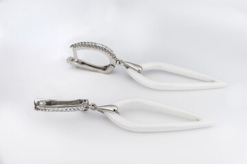 Luxury silver round earrings big jewelry for women isolated on white background, clipping path included