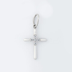 Cross diamond pendant necklace jewel isolated white background
