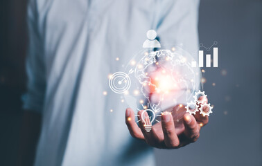 Concept of using technology for business, communication and investment, business hands and virtual effect. The world of the future.