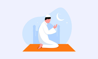 muslims praying concept with mosque vector