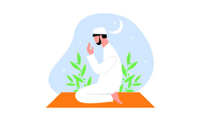 muslims praying concept with mosque vector