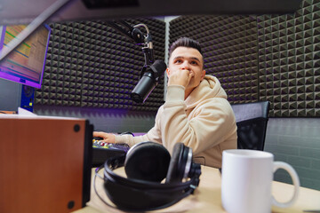 puzzled professional radio host broadcasts live reads news 