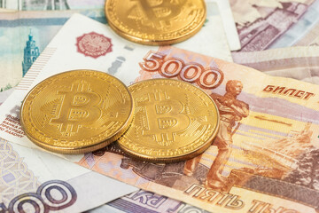 the texture of the money and bitcoin, the Euro and cryptocurrency